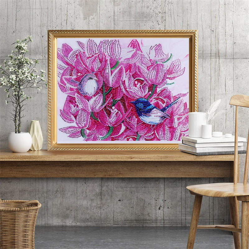 Birds among Pink Flowers Special Shaped Drills Diamond Painting