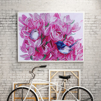 Birds among Pink Flowers Special Shaped Drills Diamond Painting