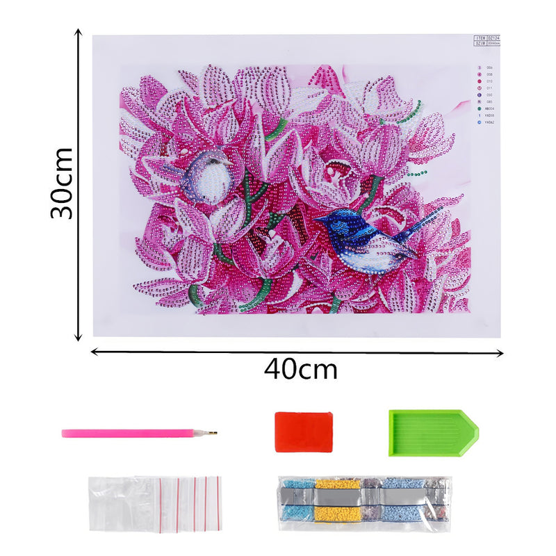 Birds among Pink Flowers Special Shaped Drills Diamond Painting