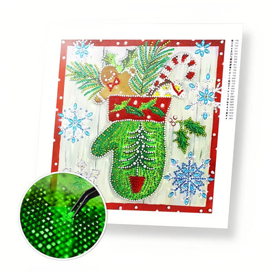 Green Christmas Gloves Special Shaped Drills Diamond Painting