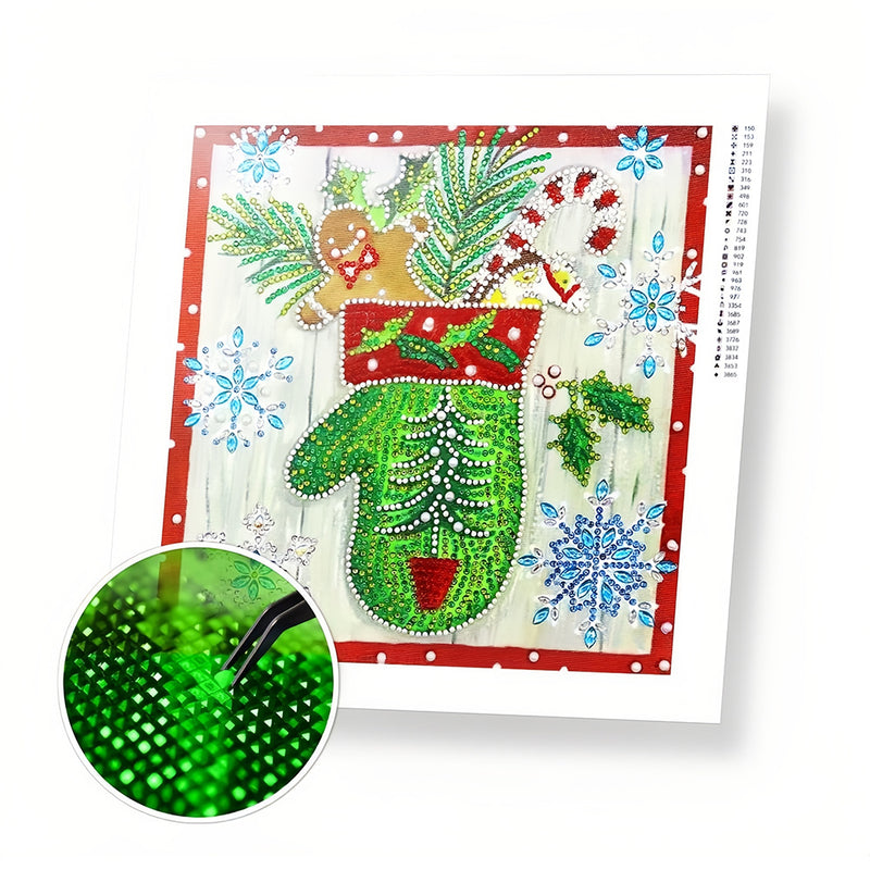 Green Christmas Gloves Special Shaped Drills Diamond Painting