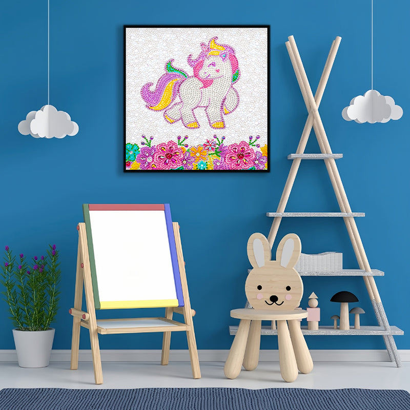 Happy Unicorn and Flowers Special Shaped Drills Diamond Painting