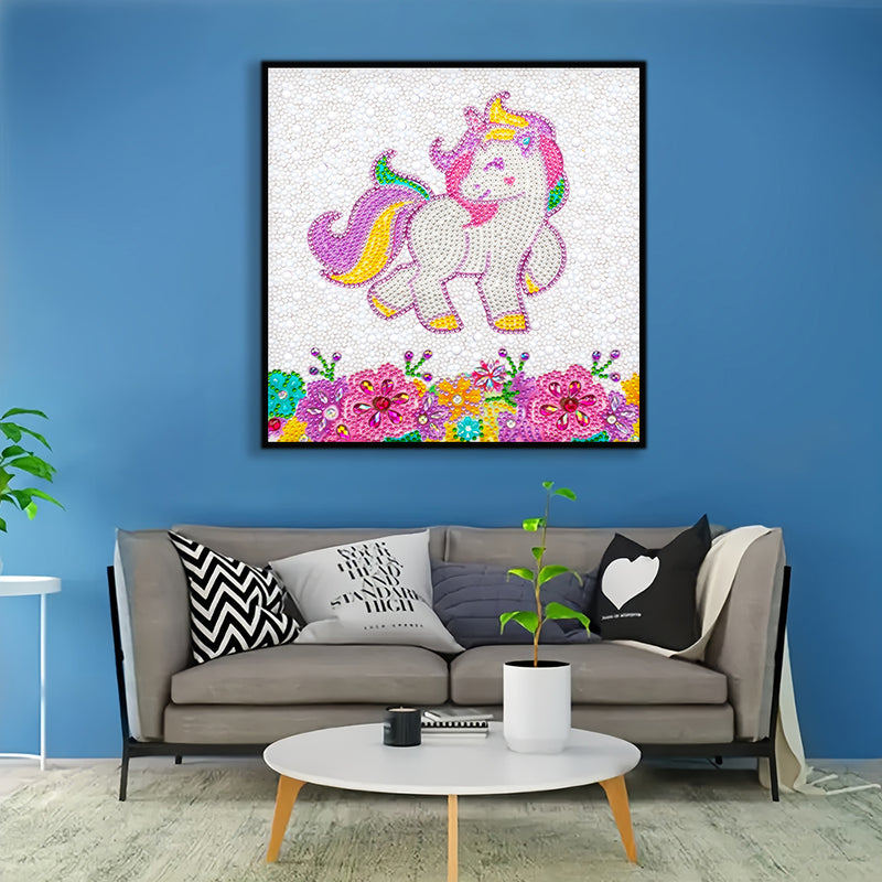 Happy Unicorn and Flowers Special Shaped Drills Diamond Painting