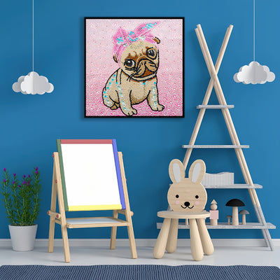 Dog Wearing Pink Headband Special Shaped Drills Diamond Painting