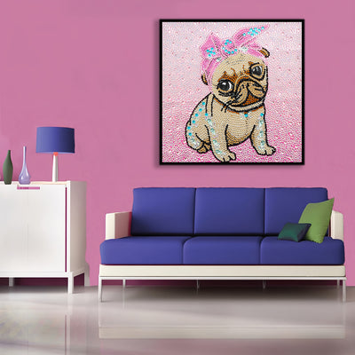 Dog Wearing Pink Headband Special Shaped Drills Diamond Painting