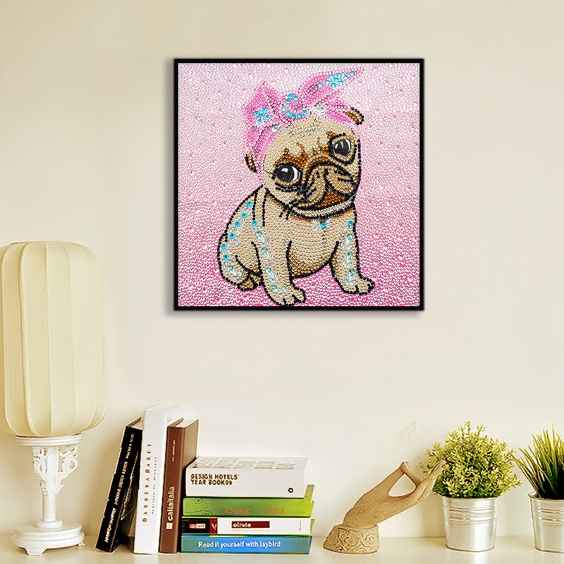 Dog Wearing Pink Headband Special Shaped Drills Diamond Painting