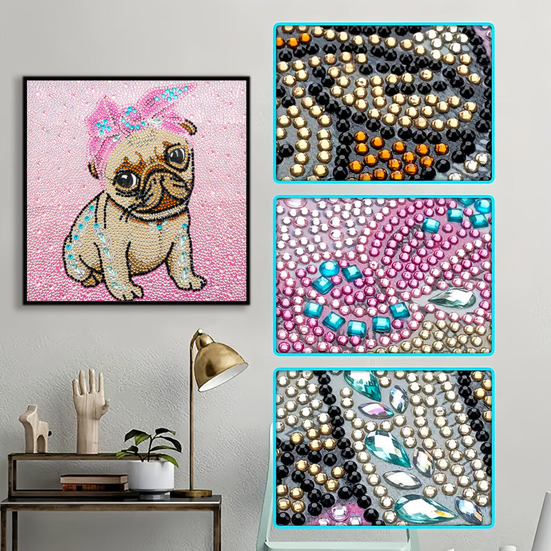 Dog Wearing Pink Headband Special Shaped Drills Diamond Painting