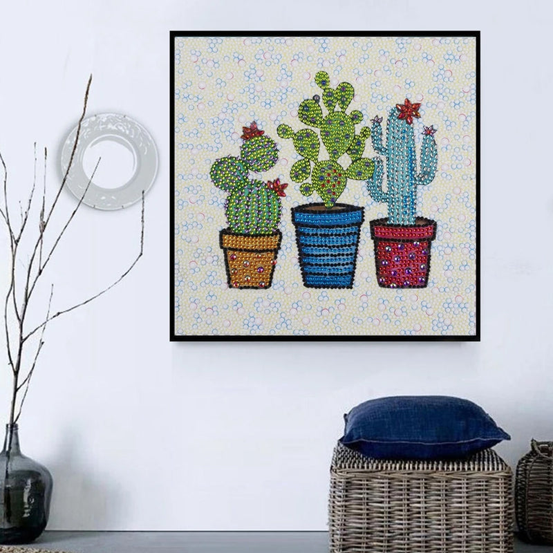 Three Potted Cactus Pots Special Shaped Drills Diamond Painting