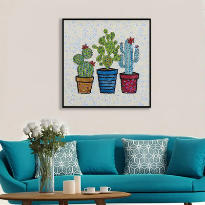 Three Potted Cactus Pots Special Shaped Drills Diamond Painting