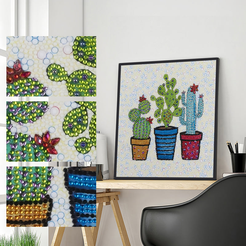 Three Potted Cactus Pots Special Shaped Drills Diamond Painting