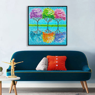 Tricolor Trees by the Lake Special Shaped Drills Diamond Painting