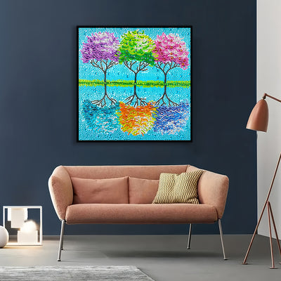 Tricolor Trees by the Lake Special Shaped Drills Diamond Painting