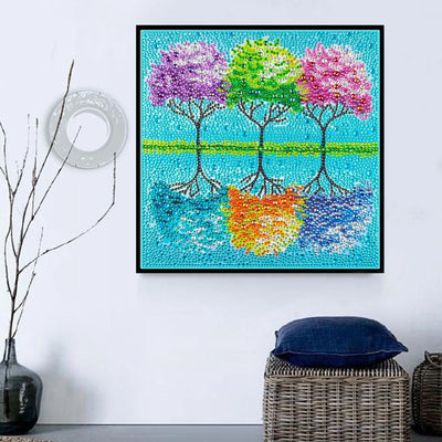 Tricolor Trees by the Lake Special Shaped Drills Diamond Painting