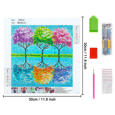 Tricolor Trees by the Lake Special Shaped Drills Diamond Painting