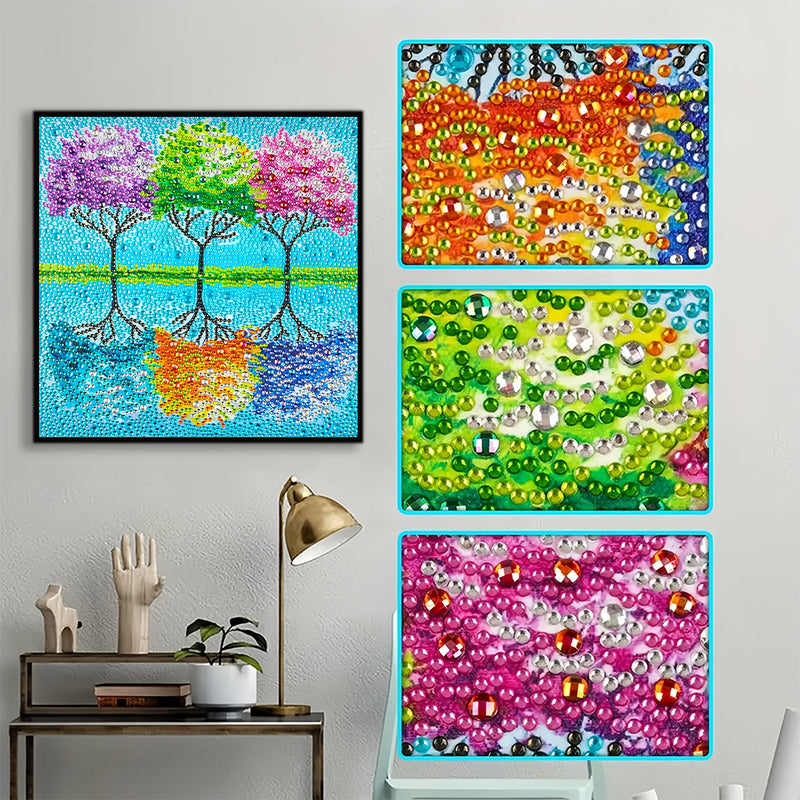 Tricolor Trees by the Lake Special Shaped Drills Diamond Painting