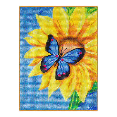 Blue Butterfly on Sunflower Special Shaped Drills Diamond Painting