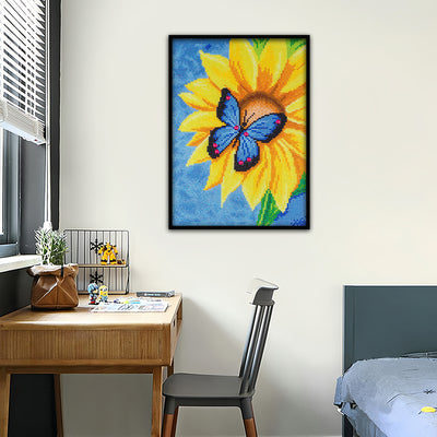 Blue Butterfly on Sunflower Special Shaped Drills Diamond Painting