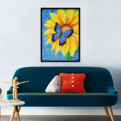 Blue Butterfly on Sunflower Special Shaped Drills Diamond Painting