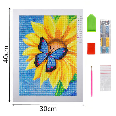 Blue Butterfly on Sunflower Special Shaped Drills Diamond Painting