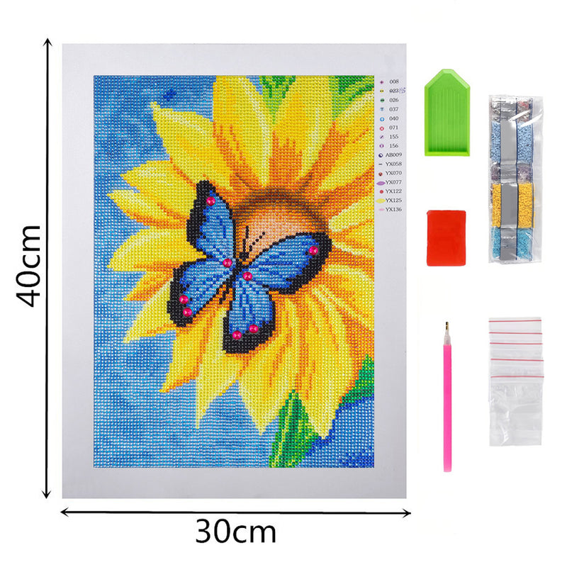 Blue Butterfly on Sunflower Special Shaped Drills Diamond Painting