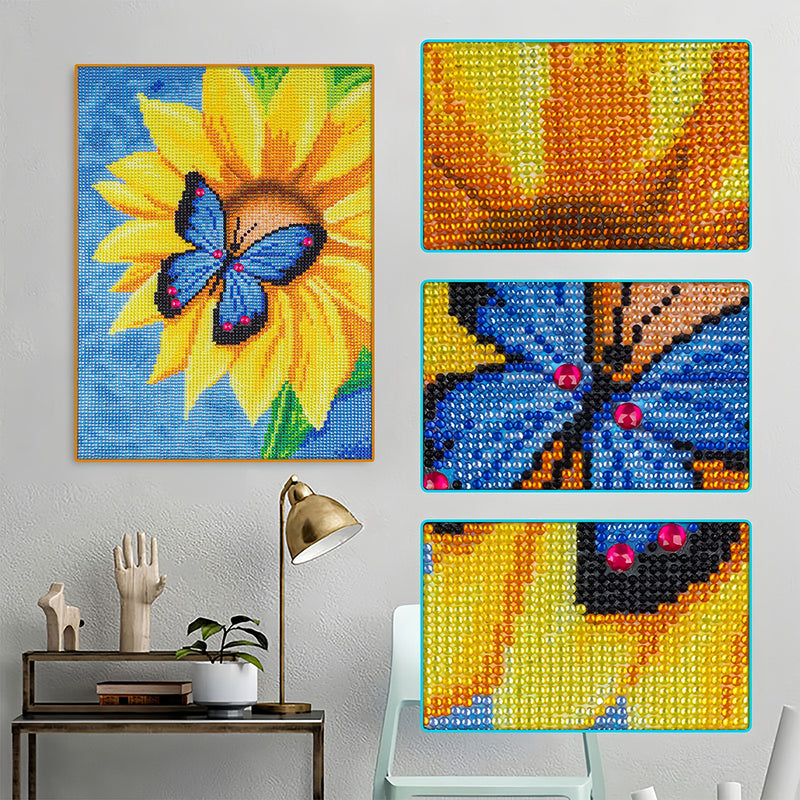 Blue Butterfly on Sunflower Special Shaped Drills Diamond Painting