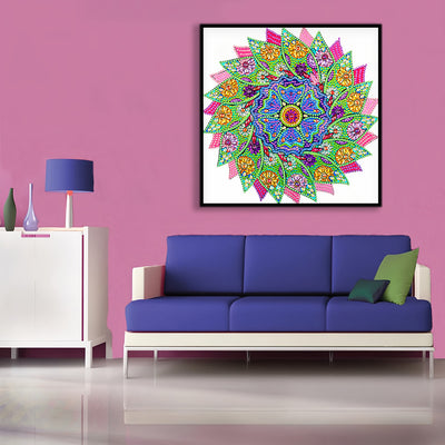 Green and Pink Leaves Mandala Special Shaped Drills Diamond Painting