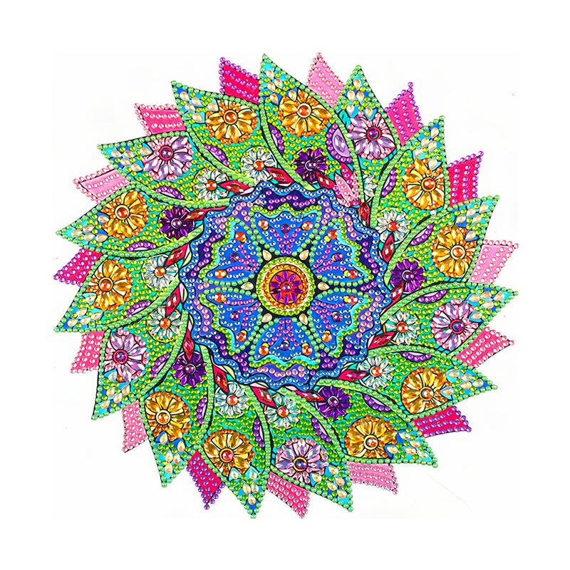 Green and Pink Leaves Mandala Special Shaped Drills Diamond Painting