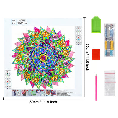 Green and Pink Leaves Mandala Special Shaped Drills Diamond Painting