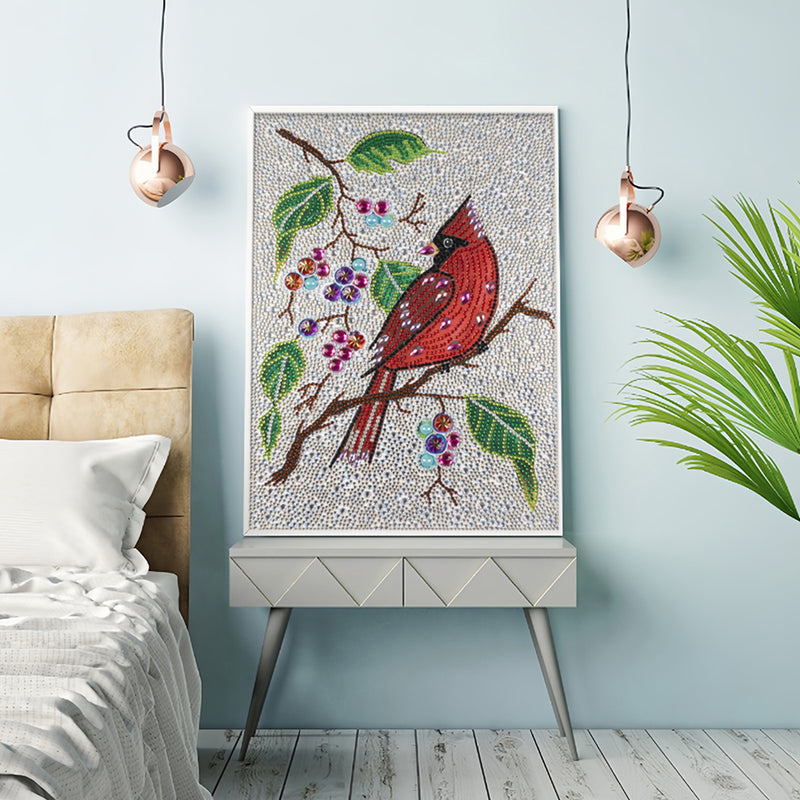 Cardinal and Berries Special Shaped Drills Diamond Painting