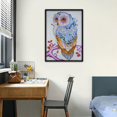 Blue Owl on the Tree Branch Special Shaped Drills Diamond Painting