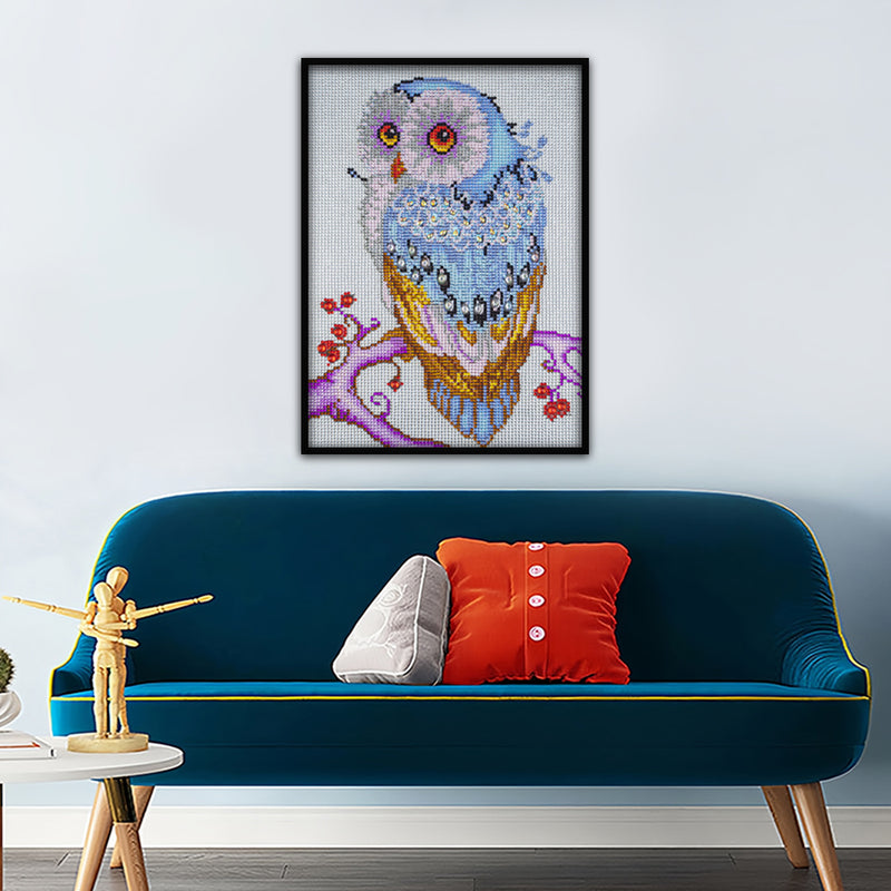 Blue Owl on the Tree Branch Special Shaped Drills Diamond Painting