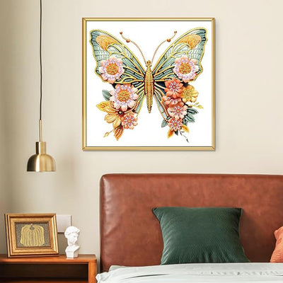 Green Golden Butterfly and Flowers Special Shaped Drills Diamond Painting