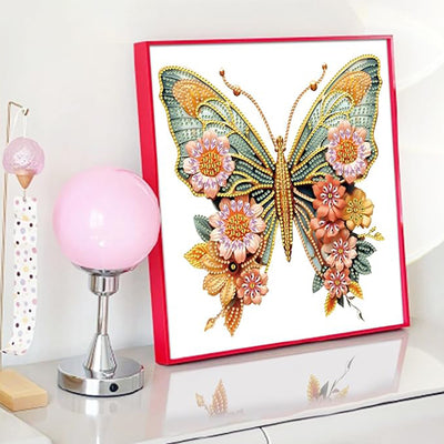 Green Golden Butterfly and Flowers Special Shaped Drills Diamond Painting