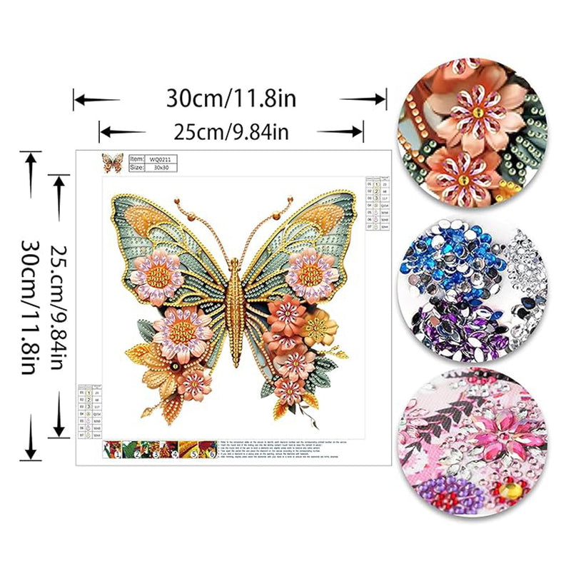 Green Golden Butterfly and Flowers Special Shaped Drills Diamond Painting