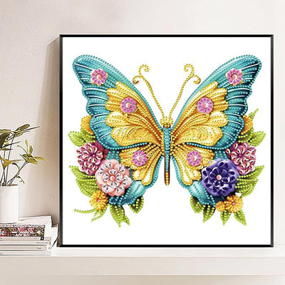 Golden Green Butterfly and Flowers Special Shaped Drills Diamond Painting