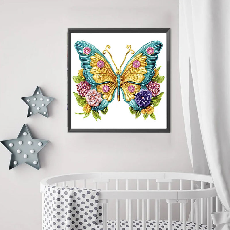 Golden Green Butterfly and Flowers Special Shaped Drills Diamond Painting