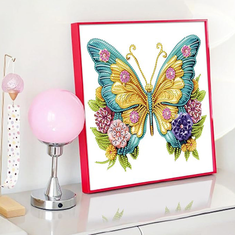 Golden Green Butterfly and Flowers Special Shaped Drills Diamond Painting