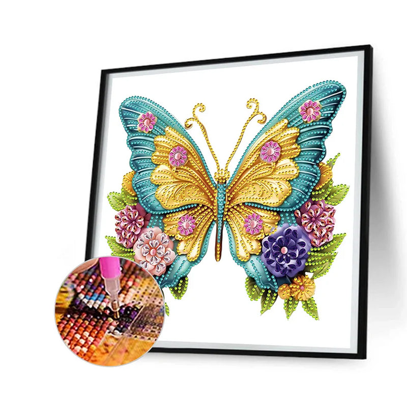 Golden Green Butterfly and Flowers Special Shaped Drills Diamond Painting