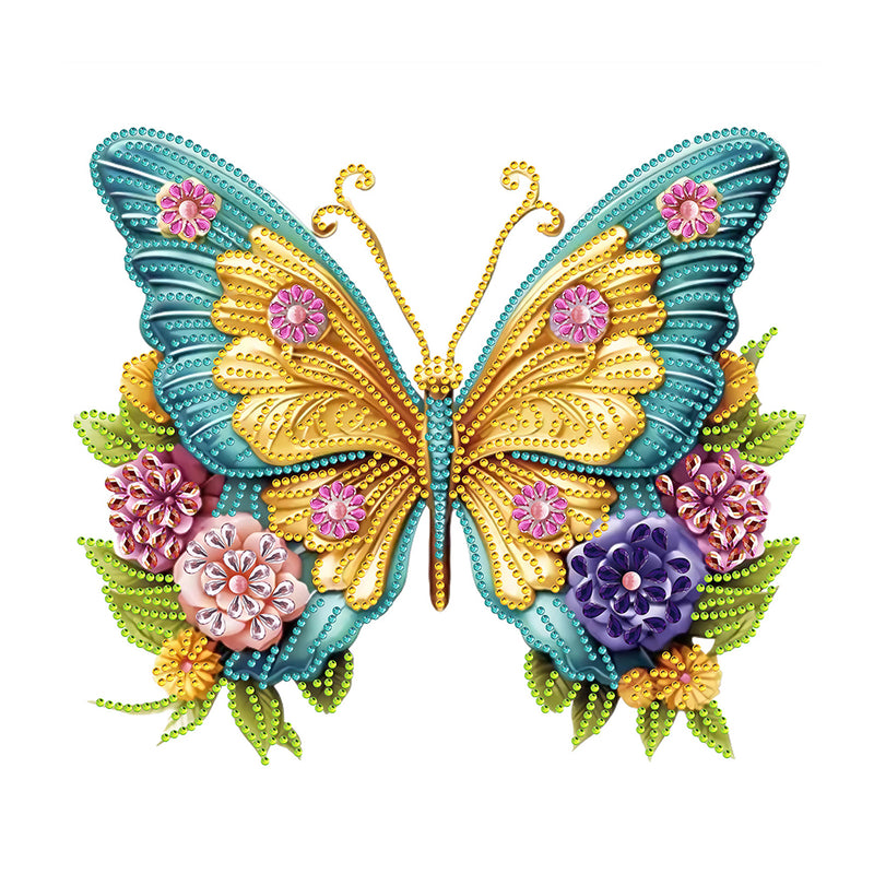 Golden Green Butterfly and Flowers Special Shaped Drills Diamond Painting