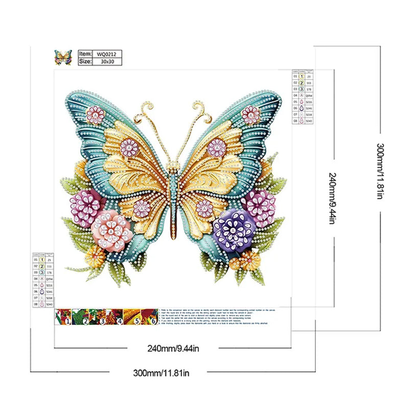 Golden Green Butterfly and Flowers Special Shaped Drills Diamond Painting