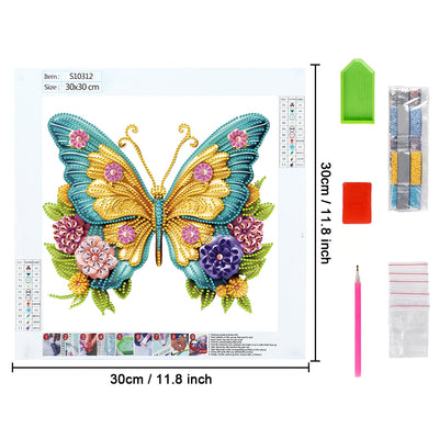 Golden Green Butterfly and Flowers Special Shaped Drills Diamond Painting