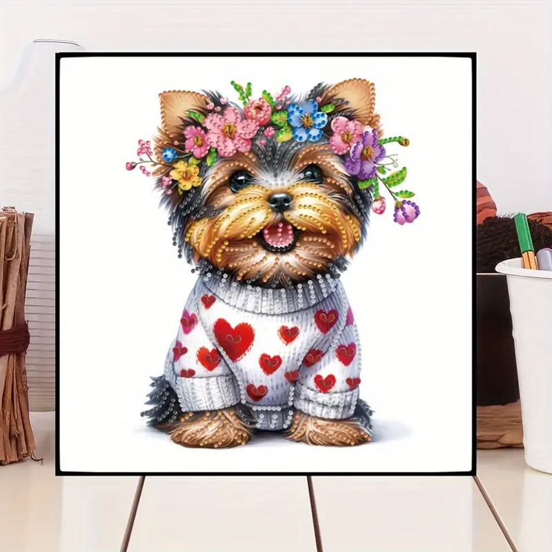 Yorkshire Terrier Wearing A Wreath Special Shaped Drills Diamond Painting