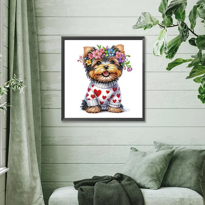 Yorkshire Terrier Wearing A Wreath Special Shaped Drills Diamond Painting