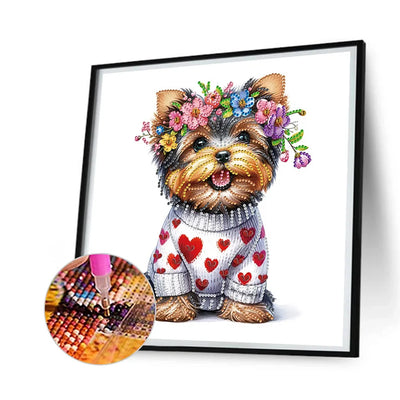 Yorkshire Terrier Wearing A Wreath Special Shaped Drills Diamond Painting