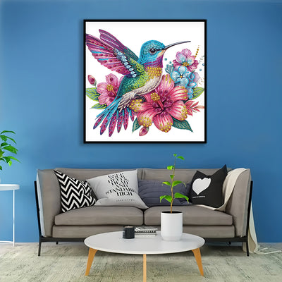 Blue Purple Hummingbird and Flowers Special Shaped Drills Diamond Painting