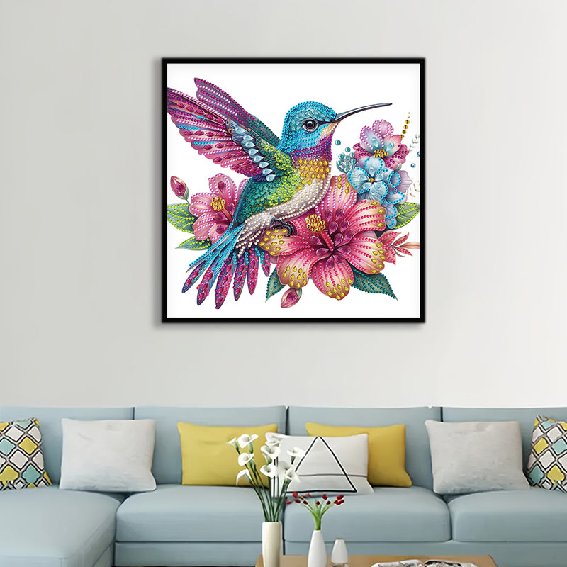 Blue Purple Hummingbird and Flowers Special Shaped Drills Diamond Painting