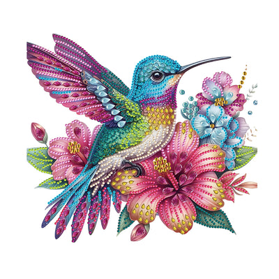 Blue Purple Hummingbird and Flowers Special Shaped Drills Diamond Painting