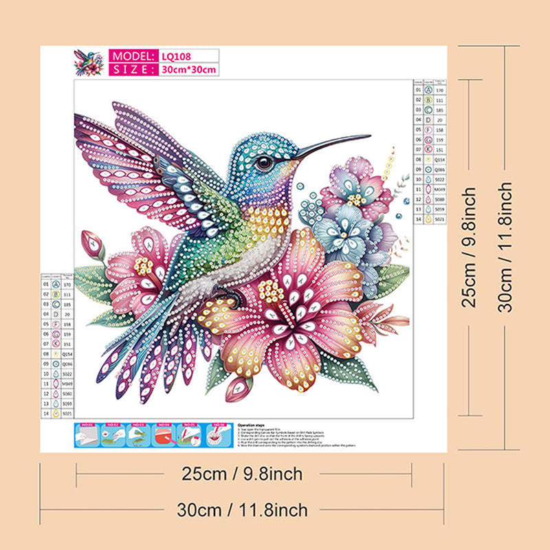 Blue Purple Hummingbird and Flowers Special Shaped Drills Diamond Painting