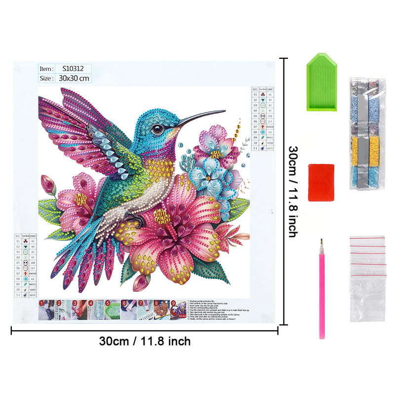 Blue Purple Hummingbird and Flowers Special Shaped Drills Diamond Painting