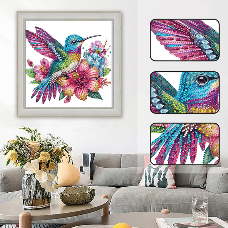 Blue Purple Hummingbird and Flowers Special Shaped Drills Diamond Painting